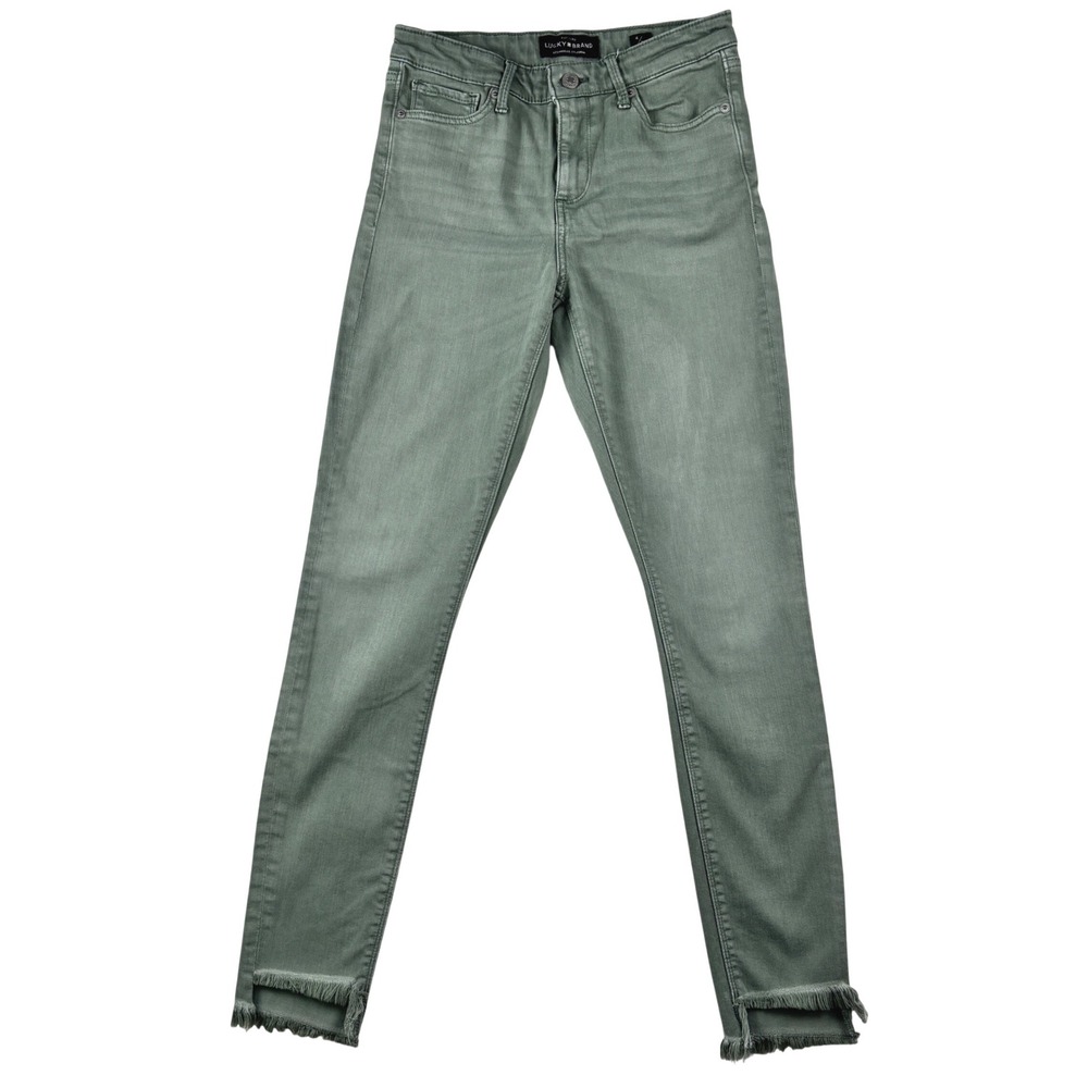 Lucky Brand Ava Women's Skinny Jeans Sz 4/27 Olive‎ Green Frayed Ankle hem